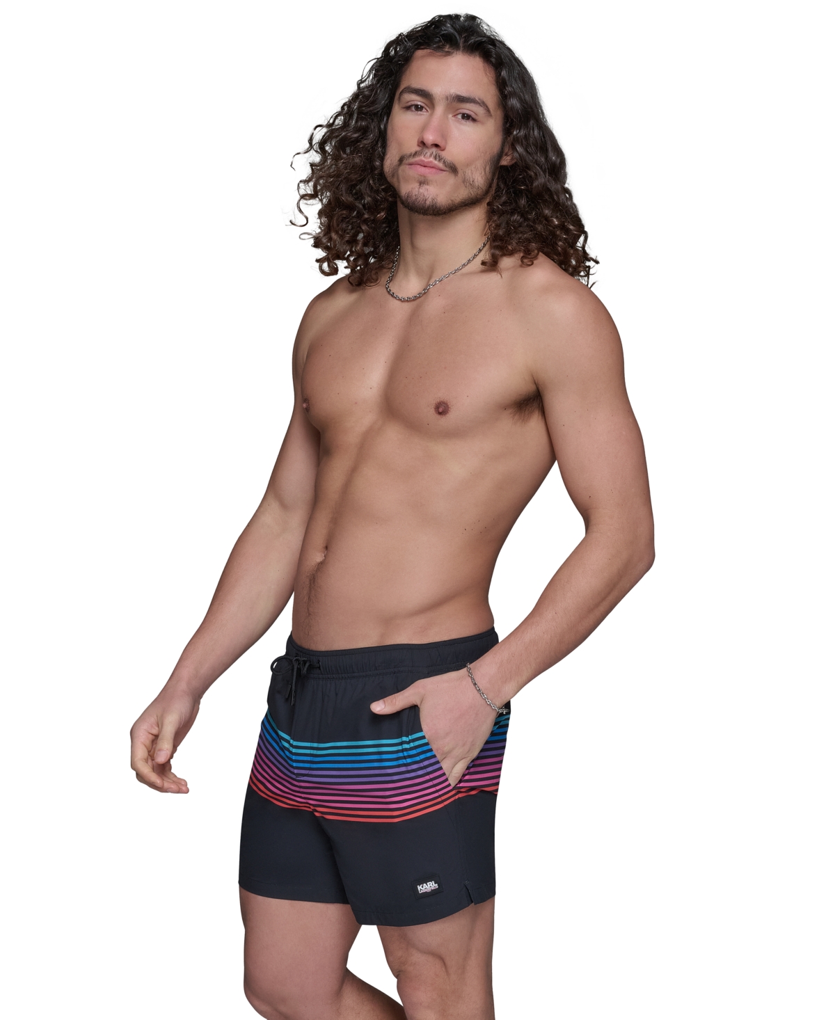 Karl Lagerfeld Paris Men's Regular-Fit Quick-Dry 5" Swim Trunks with Boxer Brief Liner