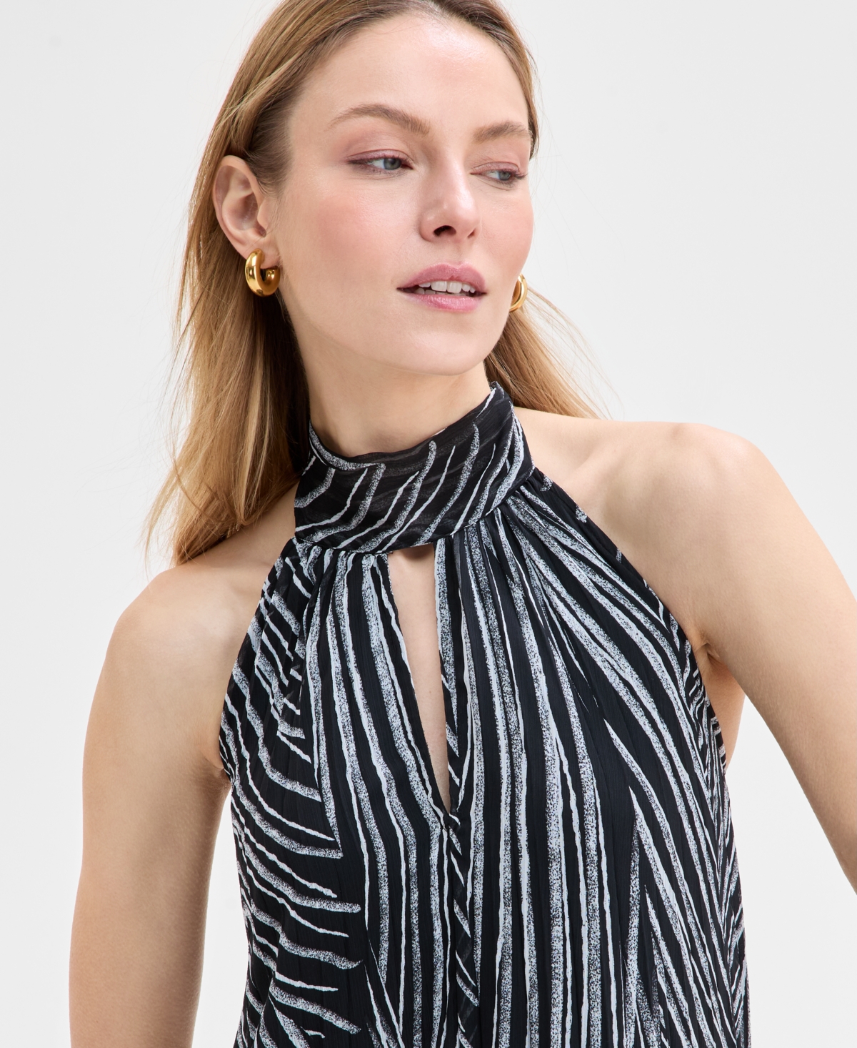 Inc International Concepts Women's Printed Halter-neck Maxi Dress, Exclusively At Macy's In Pia Stripe