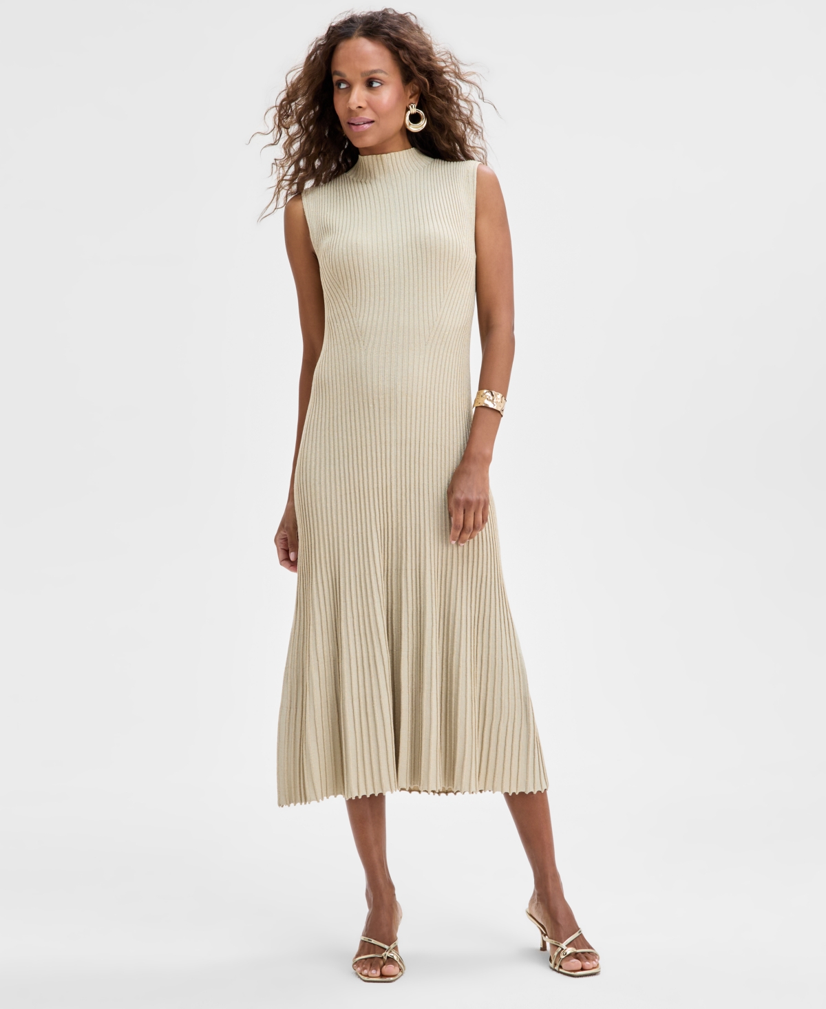Women's Cap-Sleeve Sweater Dress, Exclusively at Macy's - Cream W Gold