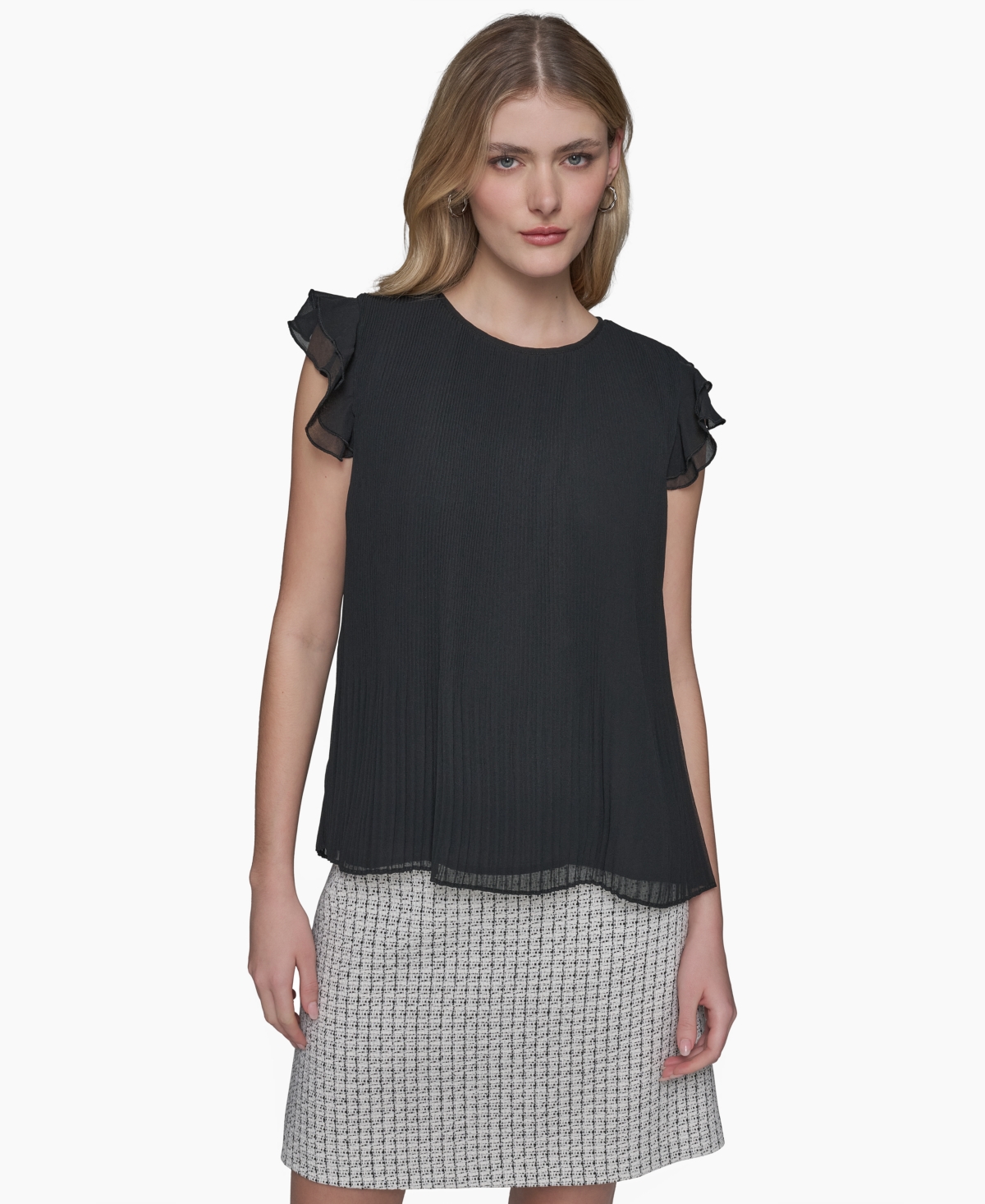 Shop Karl Lagerfeld Women's Flutter-sleeve Blouse In Black
