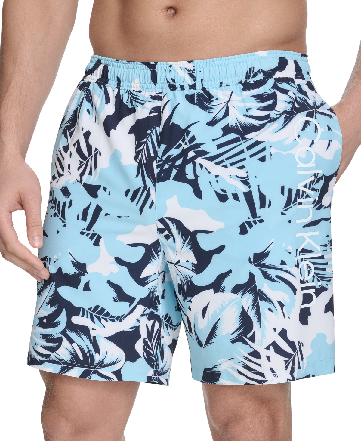 Calvin Klein Men's Regular-fit Quick-dry 5" Swim Trunks With Compression Short Liner In Light,pastel Blue