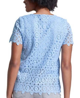 Women's Crewneck Short-Sleeve Lace Top