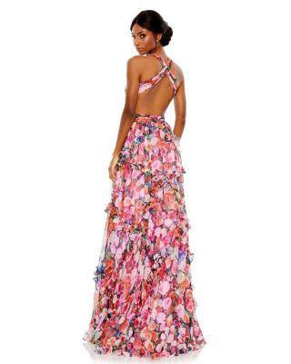 Women's Ruffled Cut Out Sleeveless Gown