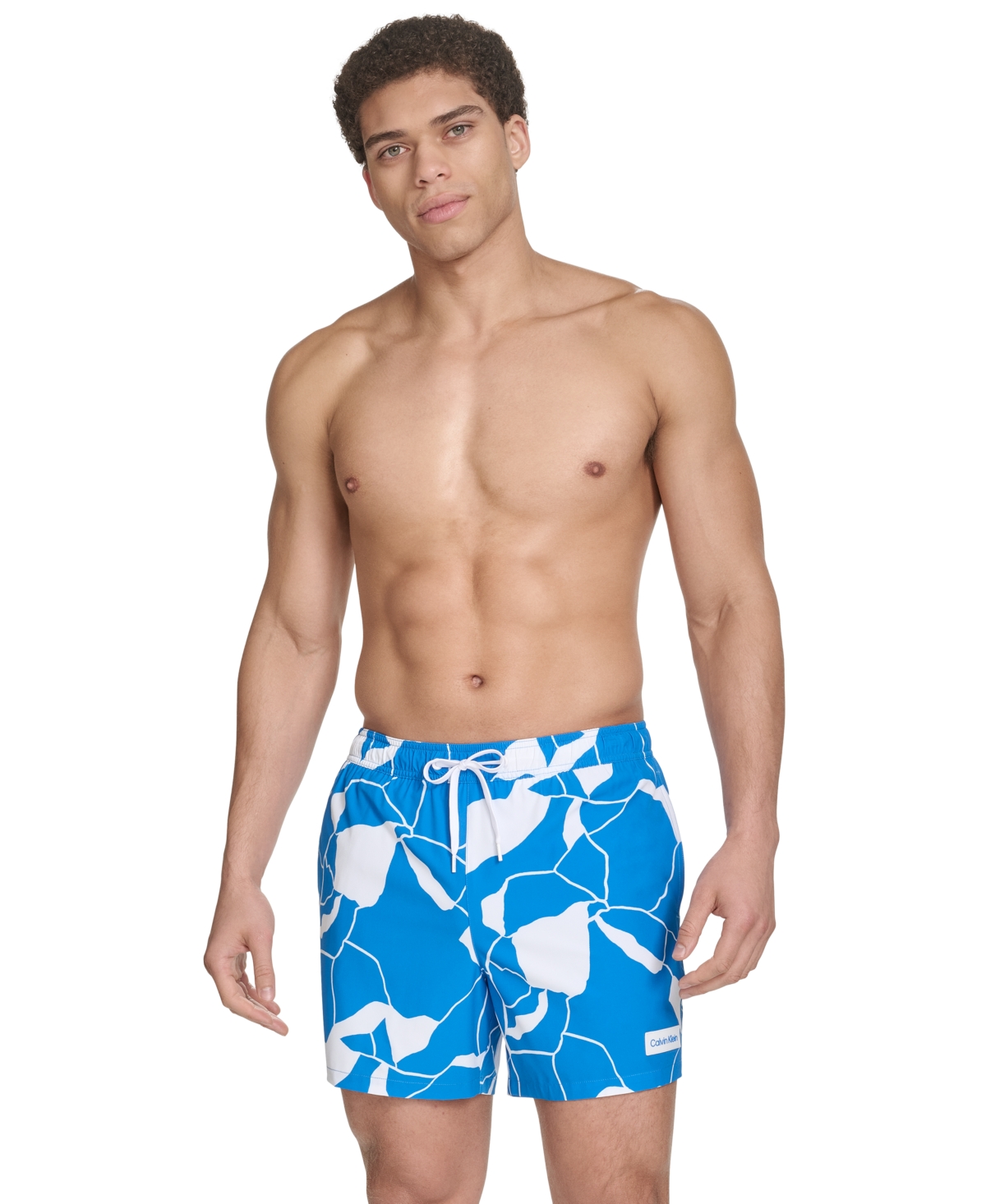 Calvin Klein Men's Core Euro Regular-fit Quick-dry 5" Swim Trunks With Compression Short Liner In Blue Multi