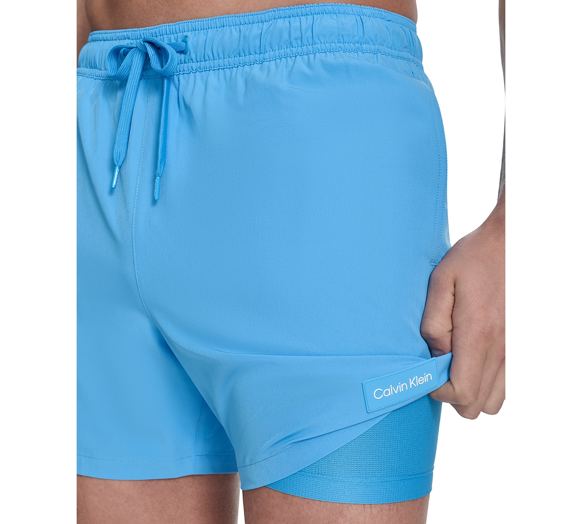 Calvin Klein Men's Core Euro Regular-fit Quick-dry 5" Swim Trunks With Compression Short Liner In Light,pastel Blue