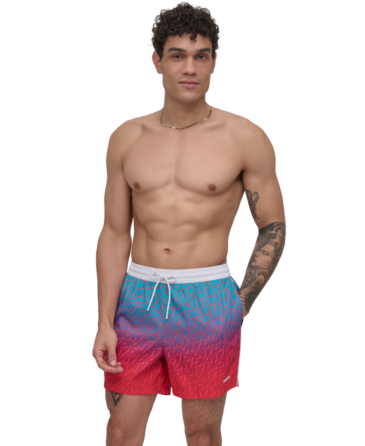 Dkny Men's Modern Euro Floral Print Performance 5" Volley Shorts In Blue