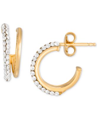 Macy's - Crystal C-Shape Hoop Earrings in 10k Yellow Gold