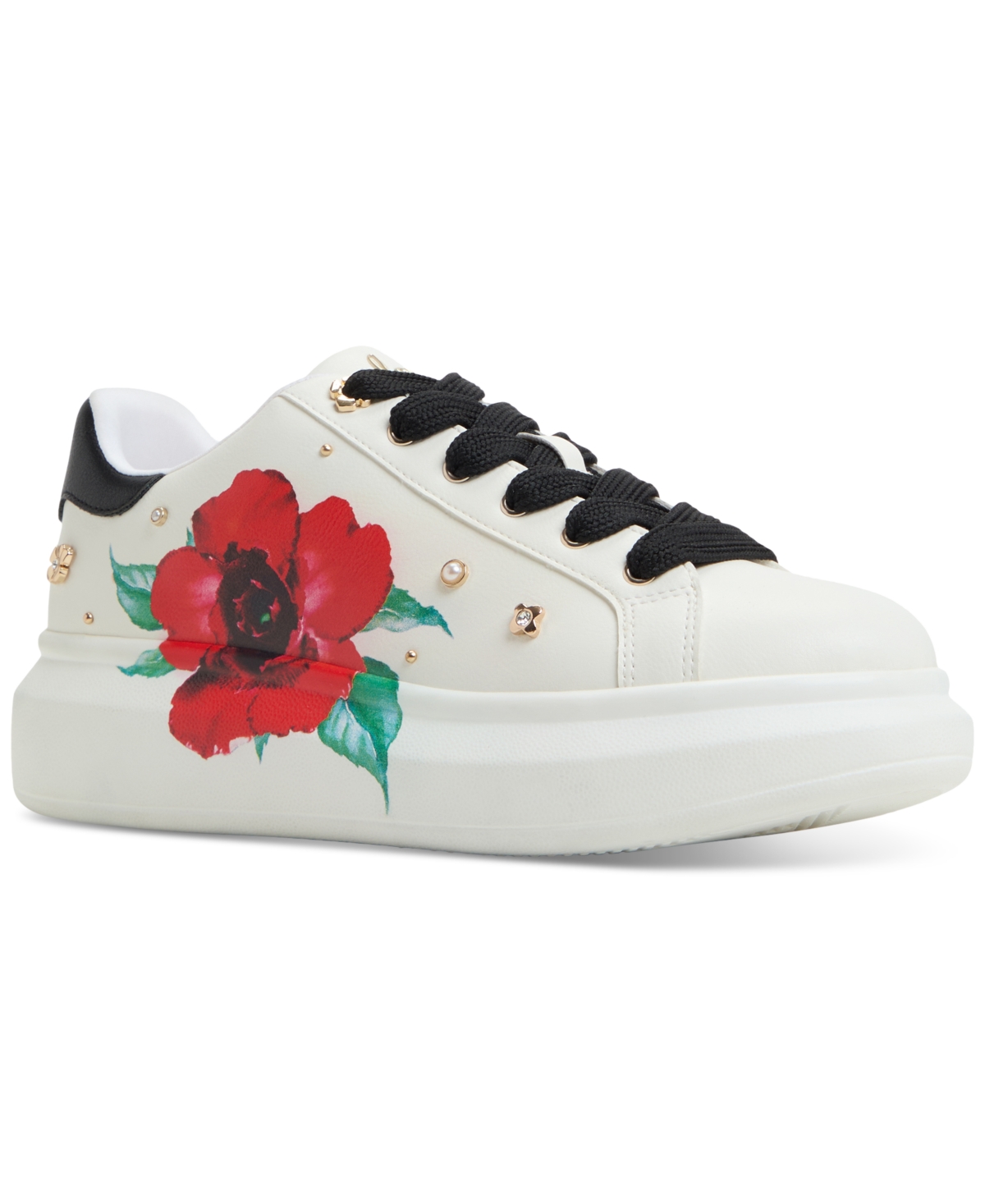 Women's Lovekiss Embellished Lace-Up Platform Sneakers - White Multi