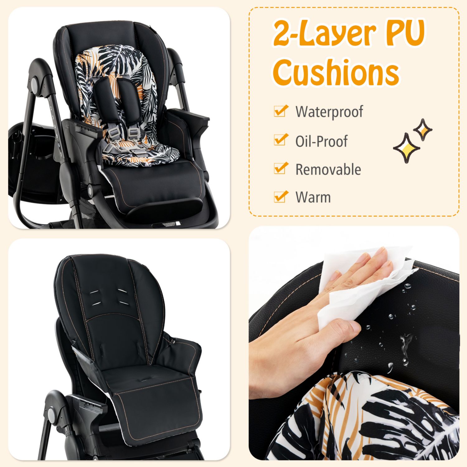 Kids Multifunctional Folding High Chair with Rolling Wheels and Adjustable Height