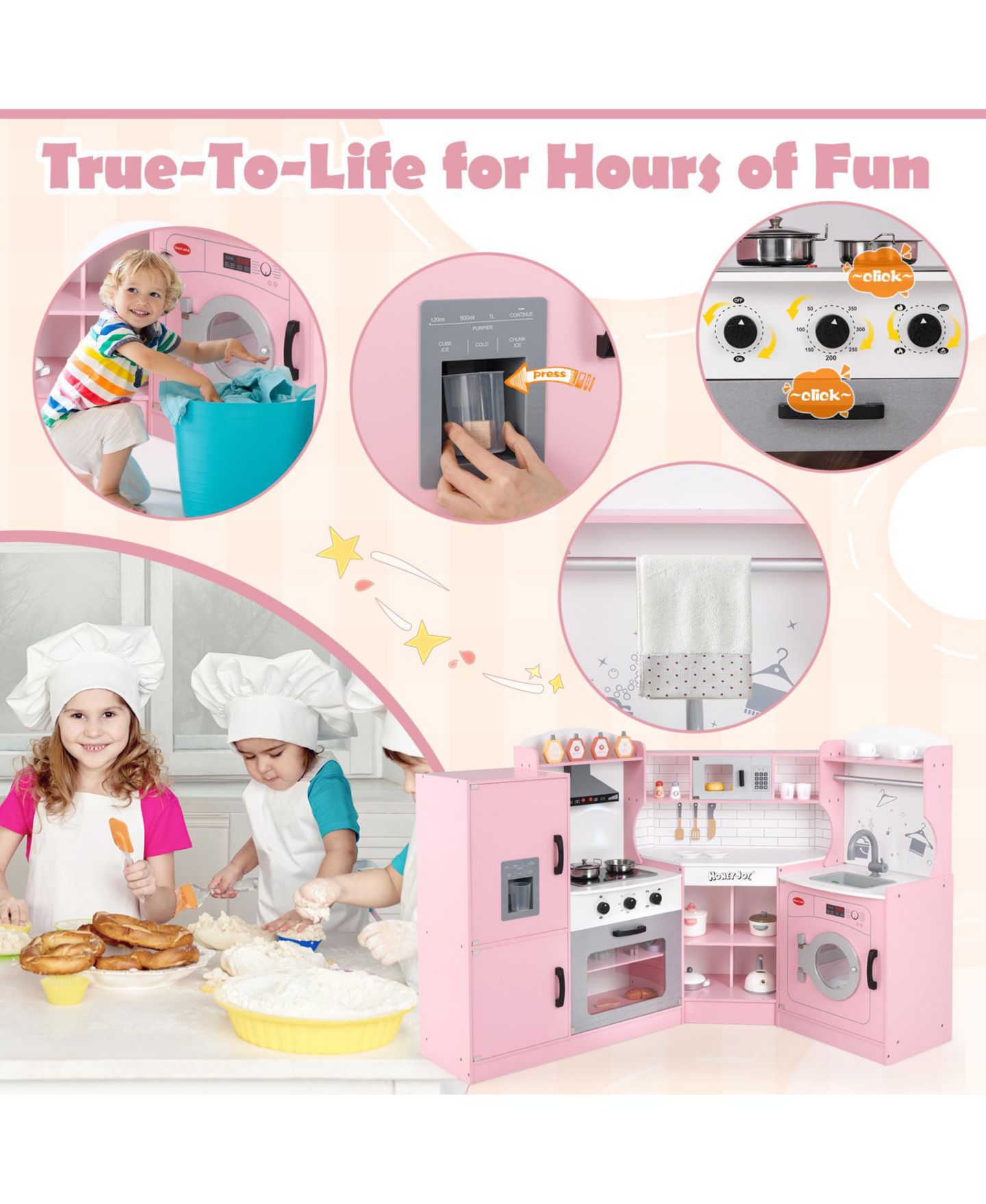 Детская игрушка Slickblue Washing Machine & Ice Maker Corner Play Kitchen, Ages 3+, цвет: Розовый — фото 8