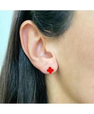 Mini Coral Clover Stud Earrings 14K Gold