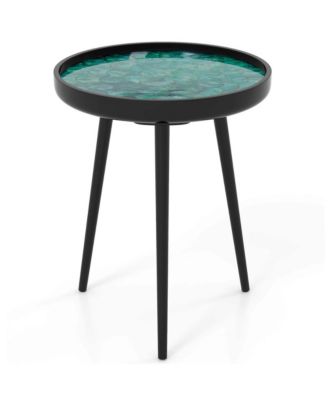 16" Round End Table Mid-century Modern Coffee Table with Sea Shell Decoration