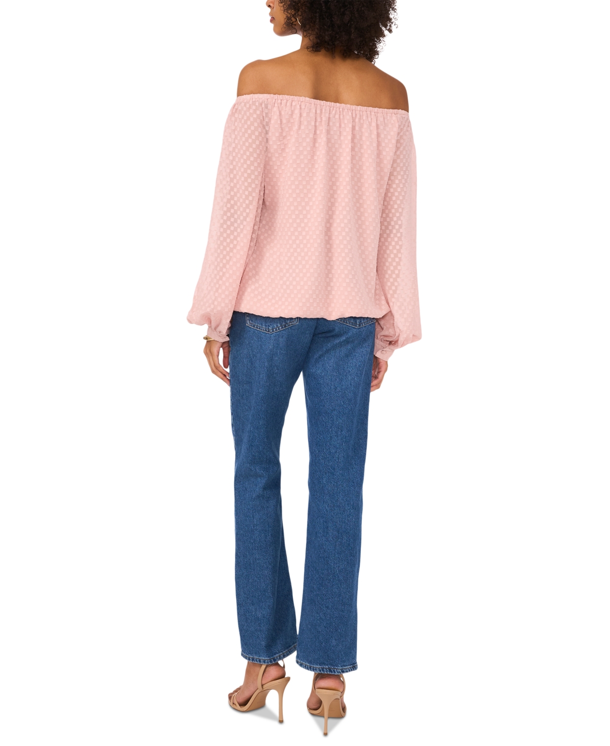 Vince Camuto Women's Textured Off-the-shoulder Long-sleeve Tie-front Blouse In Pink