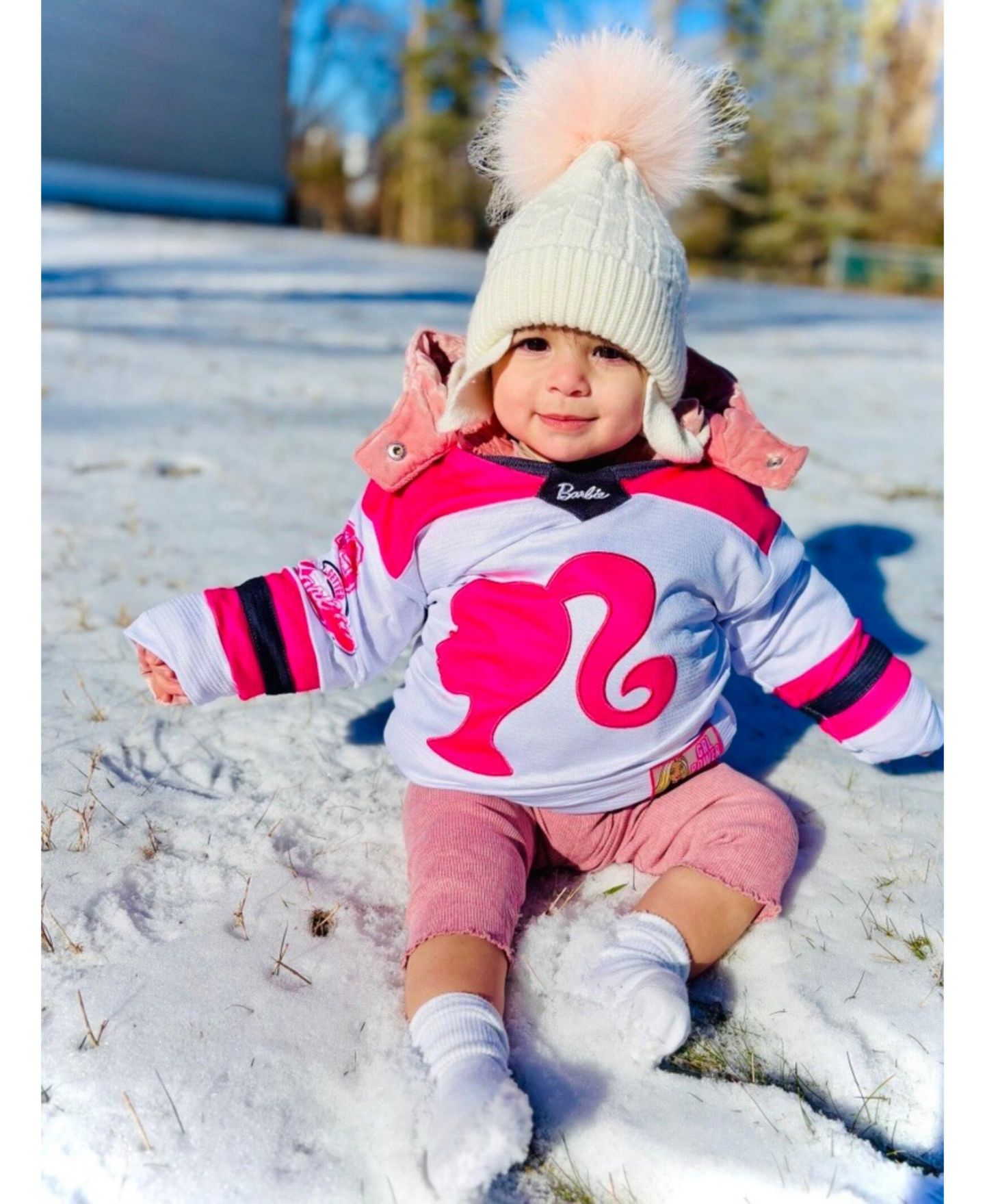 Футболка Barbie Mesh Hockey Jersey Long Sleeve T-Shirt для девочек-малышей, цвет: Розовый / Белый — фото 5