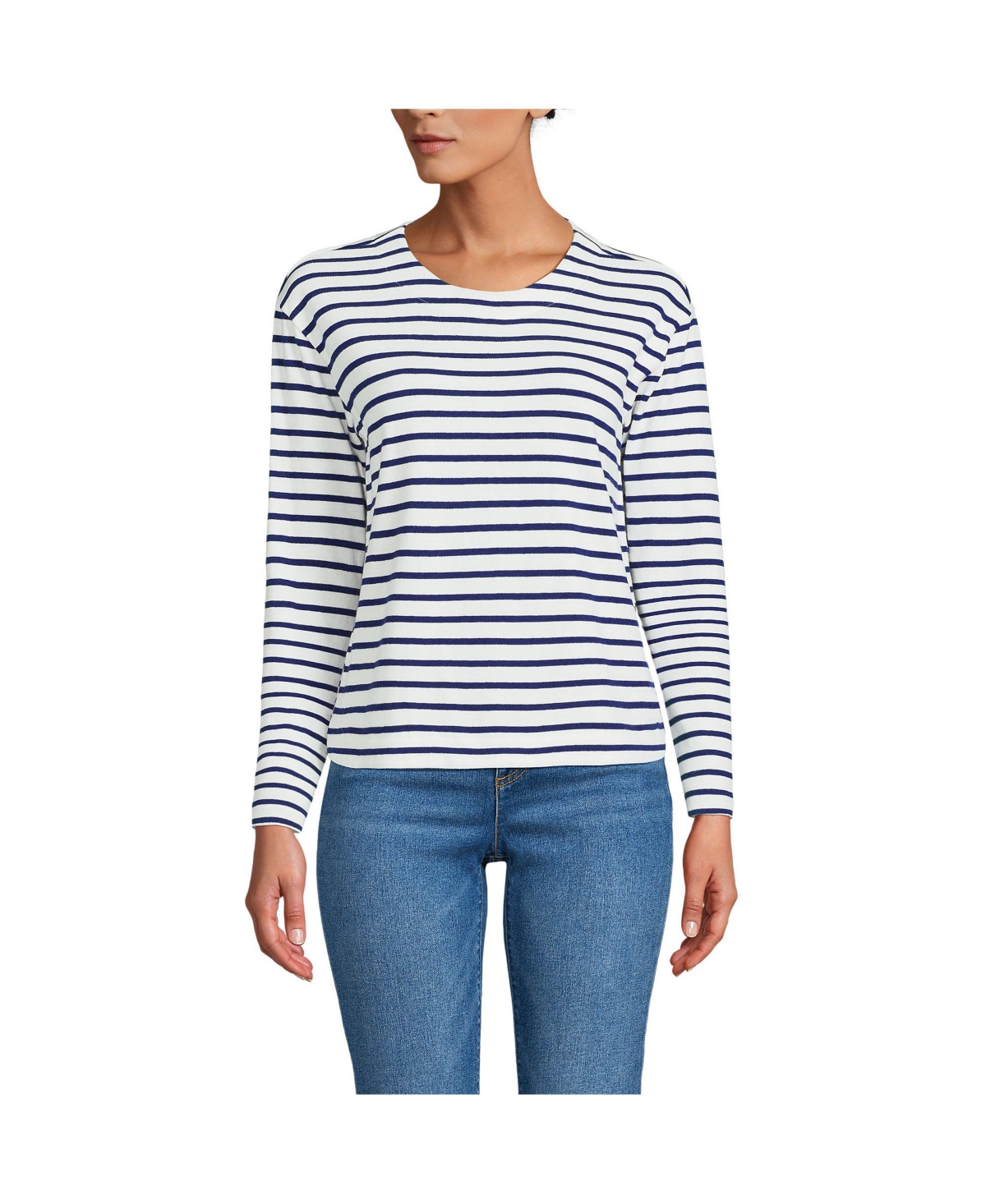 Women's Long Sleeve Mariner Jersey Crewneck Tee - Ivory/champagne breton stripes