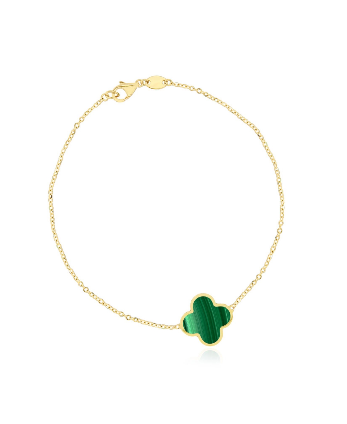 Large Malachite Single Clover Bracelet 14K Gold - Malachite