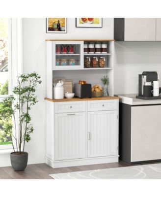 Double Tilt Out Trash Cabinet with Hutch and Rubber Wood Countertop