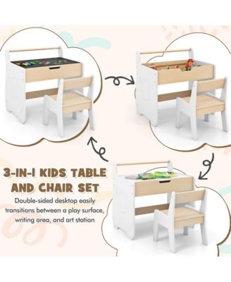 3-in-1 Wood Detachable Tabletop, Hidden Storage &amp; Paper Roll - Kids Table and Chair Set