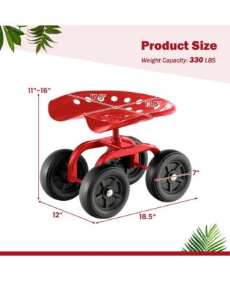 Rolling Garden Cart Heavy Duty Workseat with 360° Swivel Seat & Adjustable Height