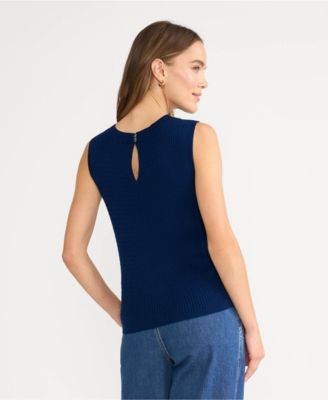 Women's Fine Gauge Baby Cable Crew Neck Sleeveless Sweater - Set Top