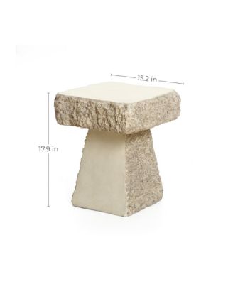 Rock Square Outdoor Side Table, 18 Inch Cement Side Table for Patio, Small Concrete Accent End Table for Living Room, Balcony, Vintage Outside Coffee Table Indoor and Outdoor