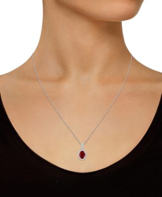 Lab-Created Ruby (1-1/4 ct. t.w.) & Lab-Created White Sapphire (1/6 ct. t.w.) Oval Halo 18" Pendant Necklace in 10k White Gold (Also in Additional Gemstones)