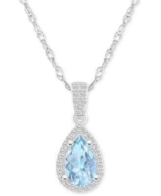 Lab Created Blue Sapphire (1 ct. t.w.) & Lab Created White Sapphire (1/6 ct. t.w.) Pear-Shape Pendant Necklace in 10k White Gold