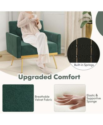 1 Count Modern Velvet Accent Chair with Button Tufted Back Golden Metal Legs & Foot Pads