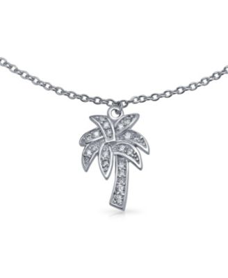 Nautical Palm Tree Anklet Ankle Bracelet with CZ in Sterling Silver