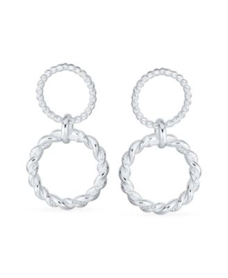 Classic Geometric Round Dangle Earrings Double Circle Sterling Silver