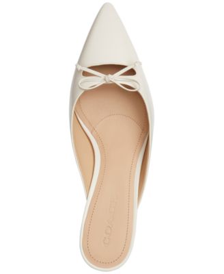 Runway Embellished Bow-Trim Leather Kitten Heel Mules