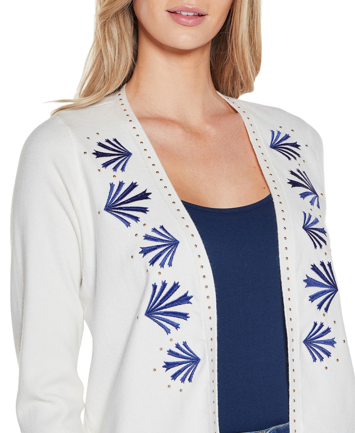 BELLDINI WOMEN'S BLACK LABEL EMBROIDERED OPEN-FRONT CARDIGAN SWEATER 