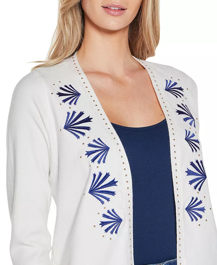 Women's Black Label Embroidered Open-Front Cardigan Sweater - thumbnail 8