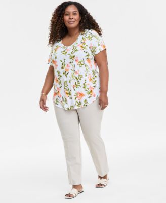 Plus Size Printed Scoop-Neck Top, Exclusively at Macy's