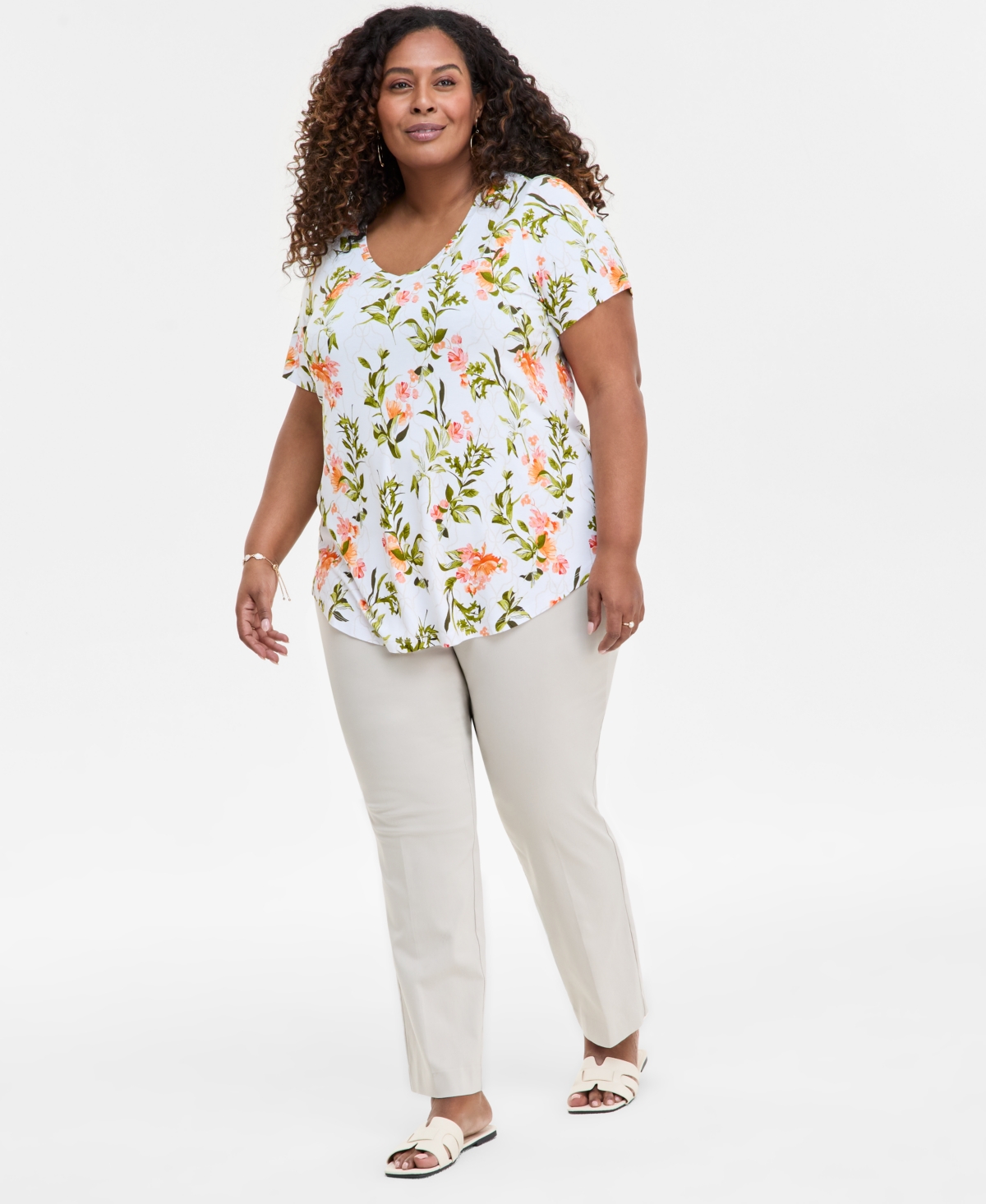 Shop Jm Collection Plus Size Printed Scoop-neck Top, Exclusively At Macy's In Bright White