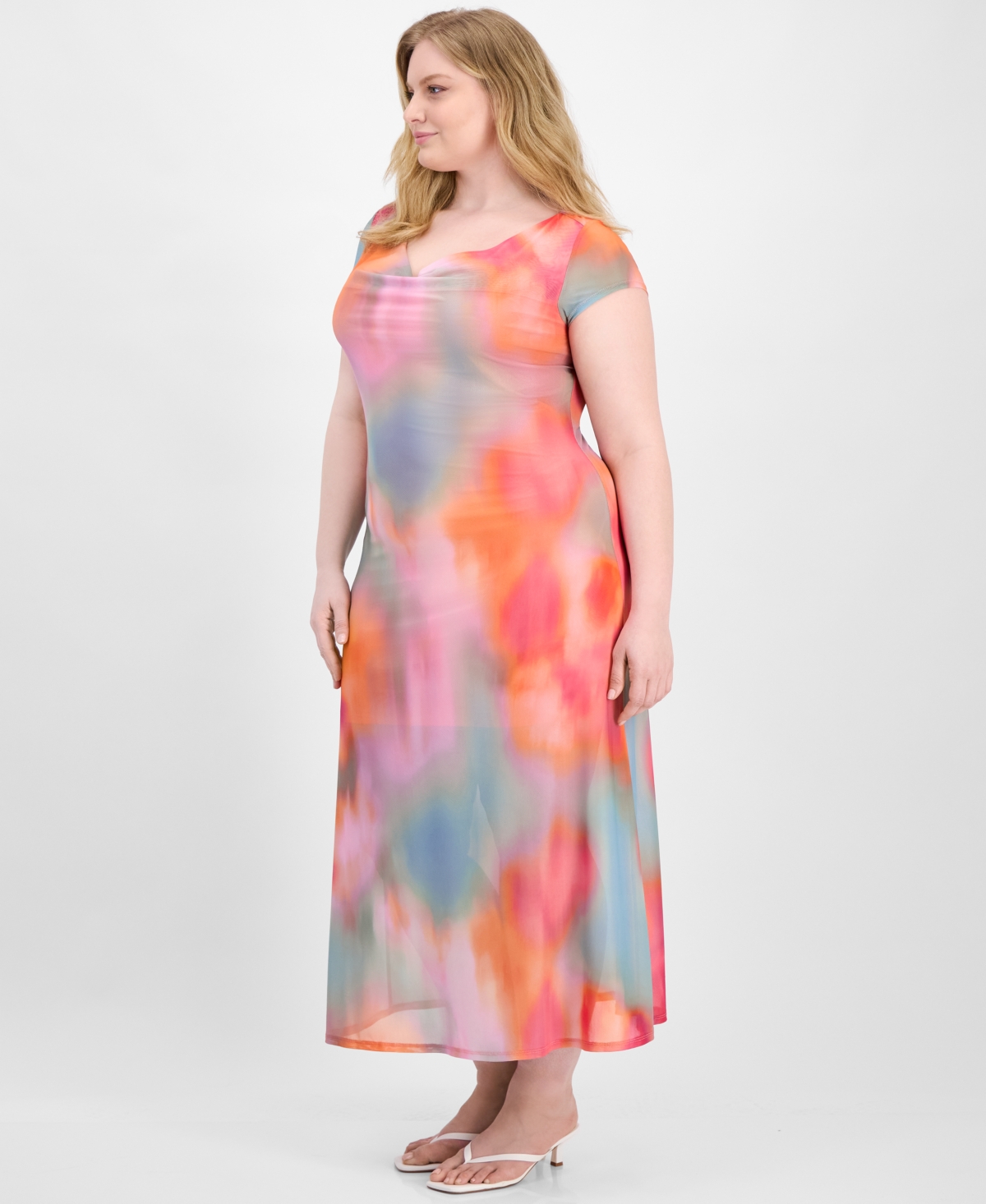 Bar Iii Trendy Plus Size Cowl-neck Short-sleeve Maxi Dress, Exclusively At Macy's In Ayla Absrc