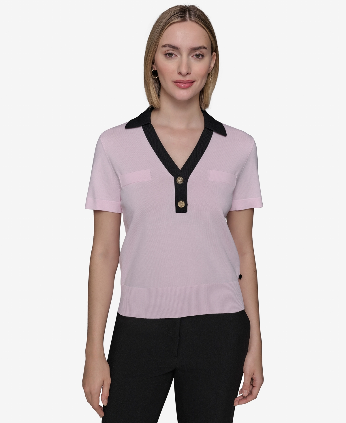 Shop Karl Lagerfeld Women's Contrast-trim Collared Top In Parfait Pink,black