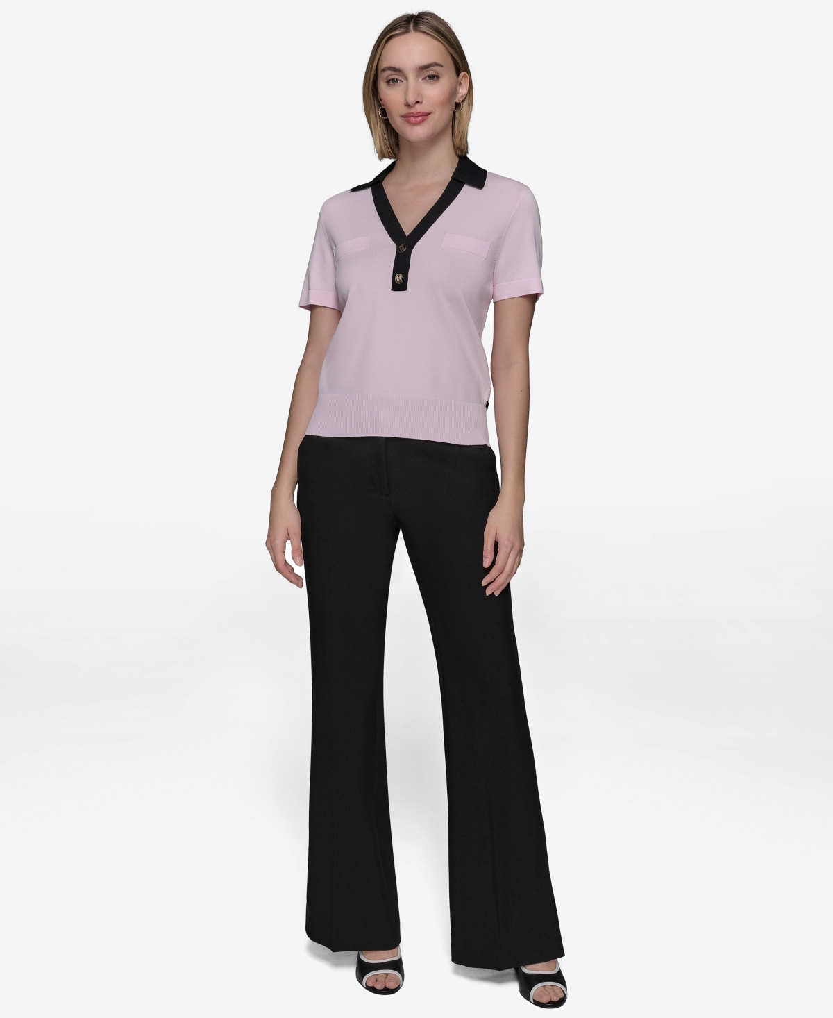 Shop Karl Lagerfeld Women's Contrast-trim Collared Top In Parfait Pink,black
