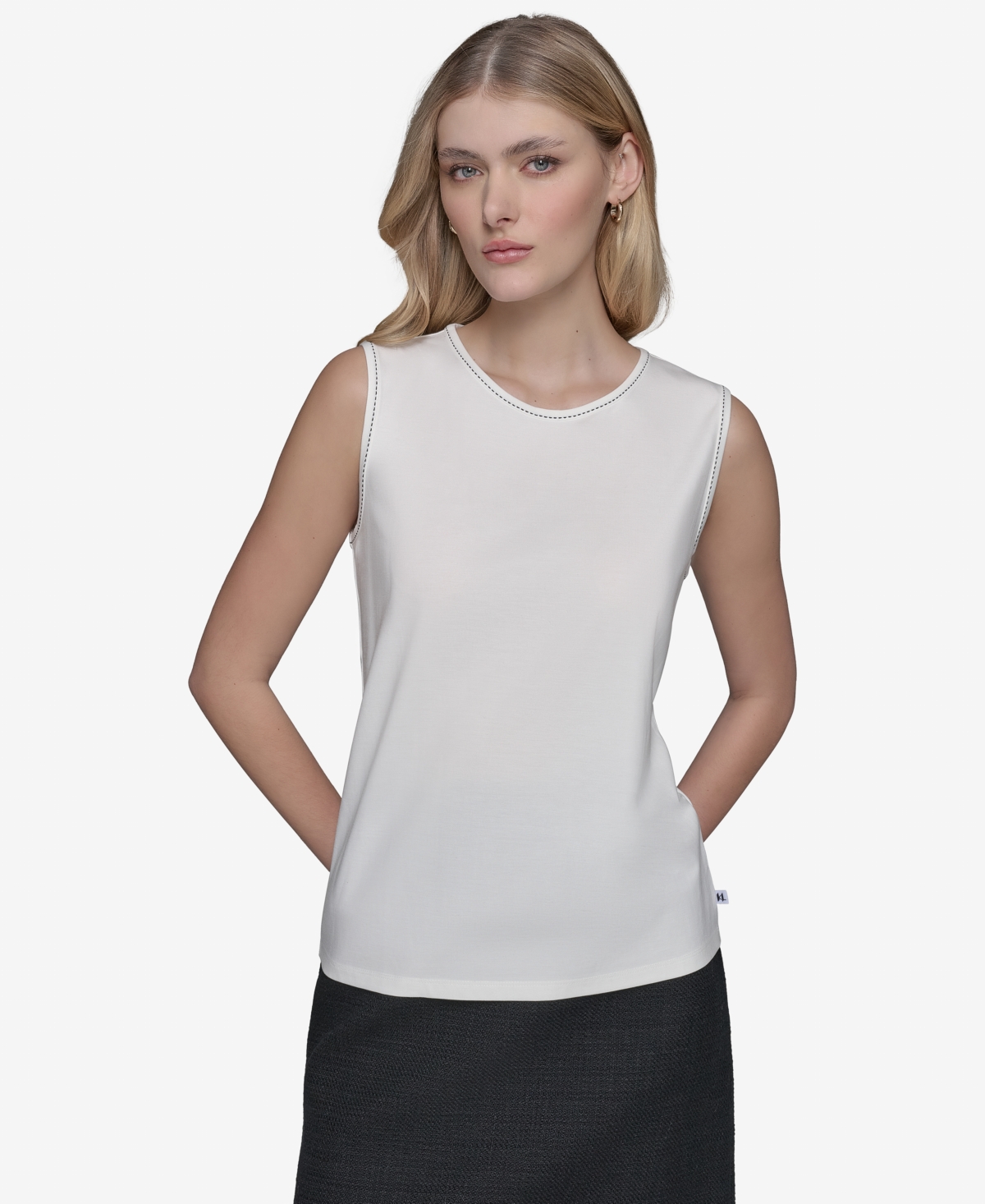 Shop Karl Lagerfeld Women's Keyhole Sleeveless Top In Soft White