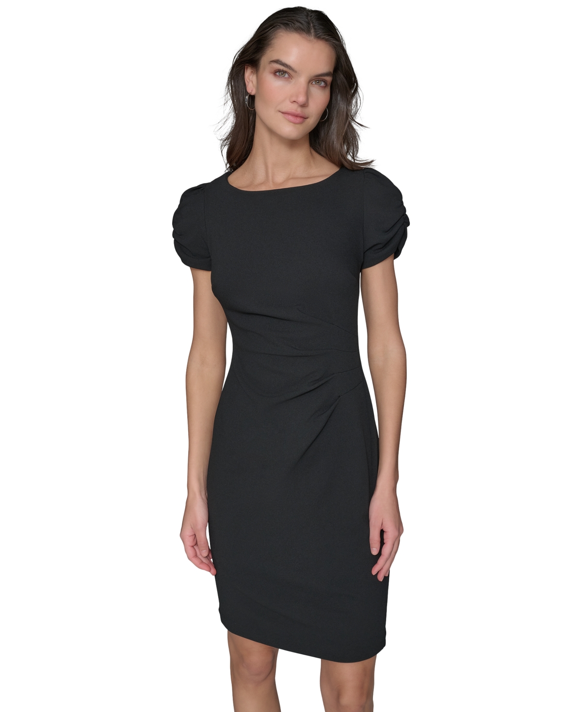 Karl Lagerfeld Ruched Sleeve Sheath Dress In Black