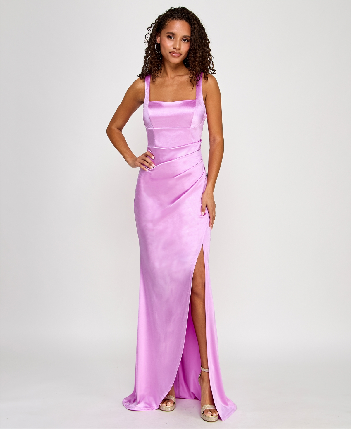 Juniors' Square-Neck Sleeveless Satin Gown, Created for Macy's - Blossom