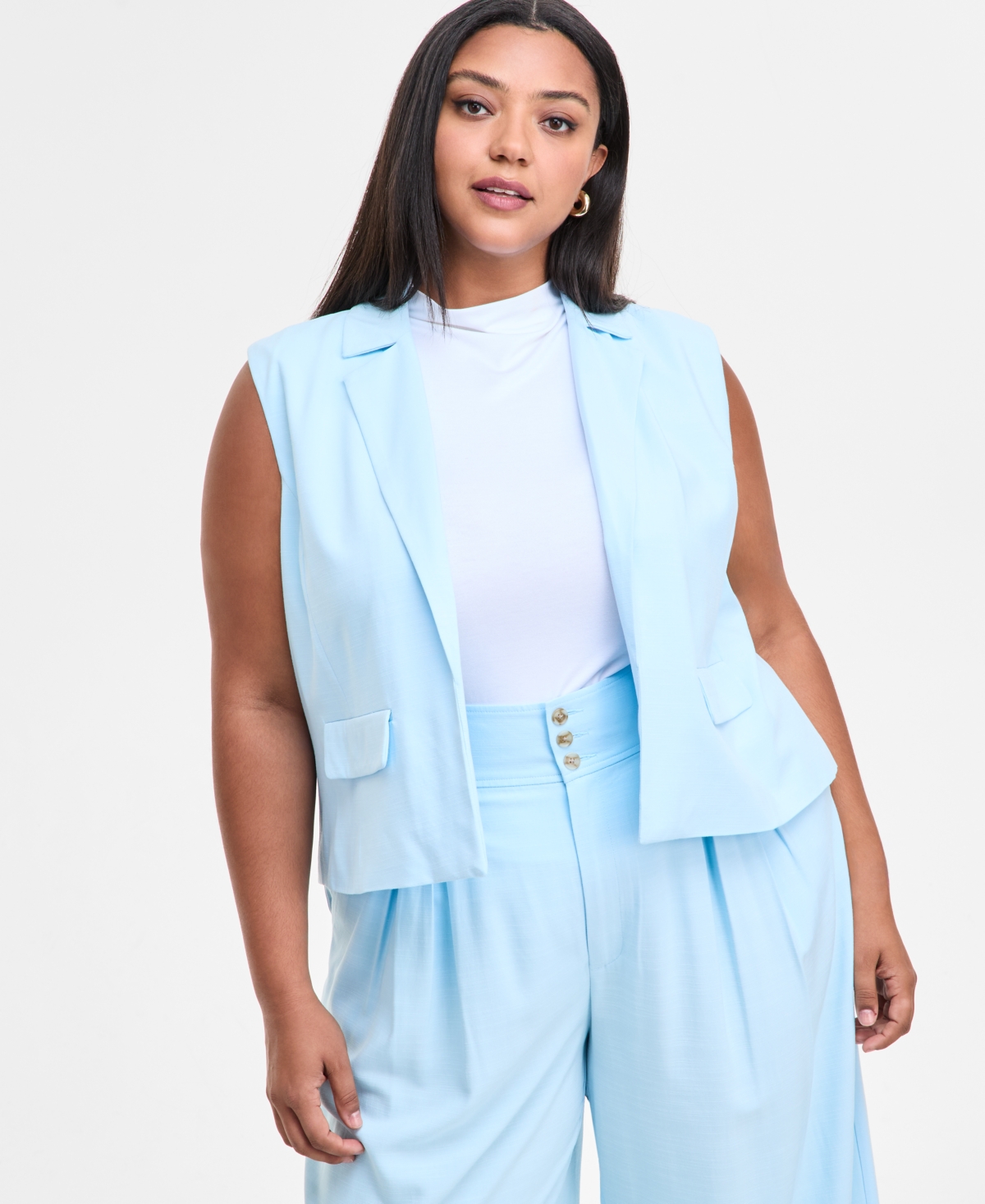 Bar Iii Trendy Plus Size Cropped Vest, Exclusively At Macy's In Oasis Blue