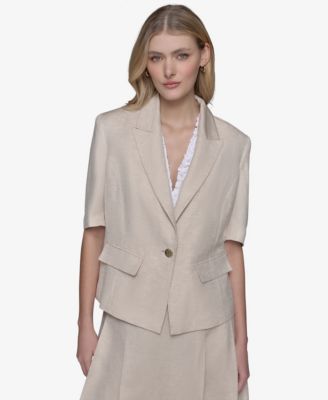 KARL LAGERFELD PARIS - Women's Lurex Elbow-Sleeve Peak-Lapel Jacket