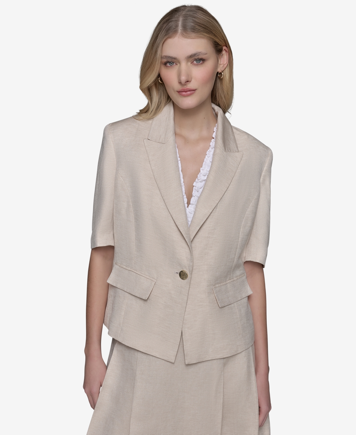 KARL LAGERFELD WOMEN'S LUREX ELBOW-SLEEVE PEAK-LAPEL JACKET 