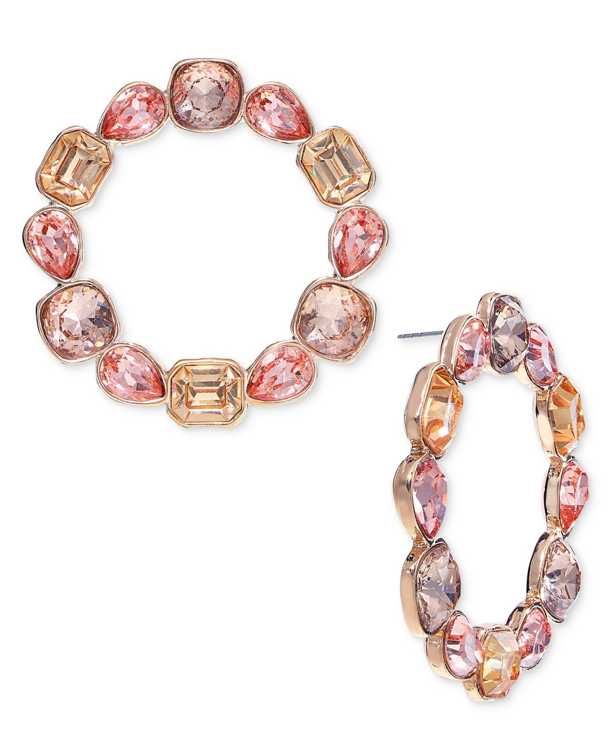 Gold-Tone Mixed Stone Front-Facing Hoop Earrings, Exclusively at Macy's - Beige