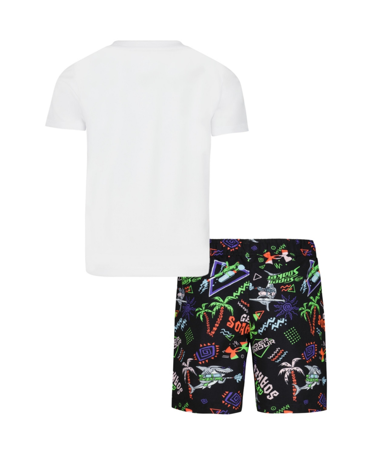 Under Armour Little And Toddler Boys 2-piece Get Soaked Short Sleeve T-shirt And Volley Shorts Set In White Multi