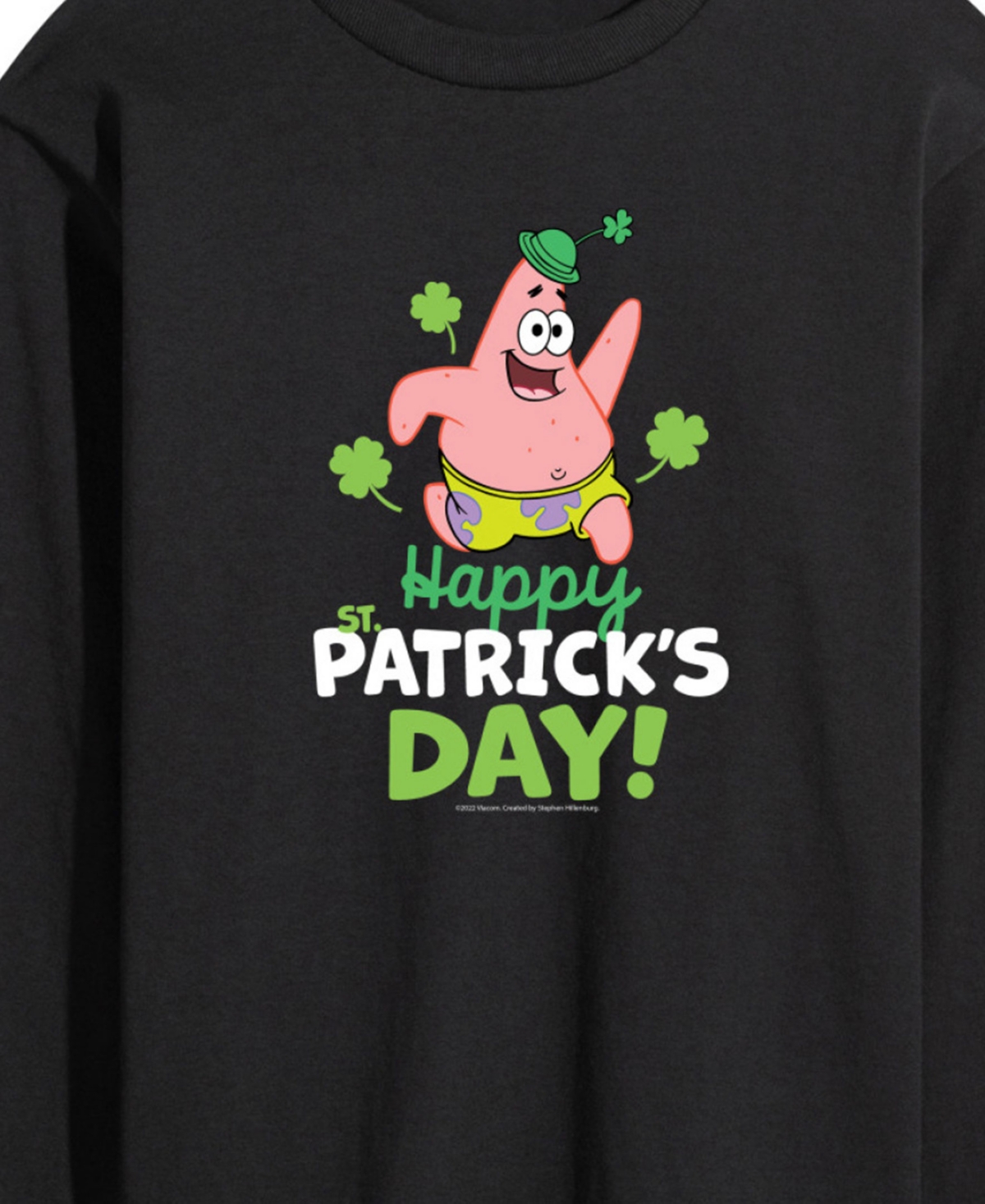 Airwaves Men's Spongebob Squarepants Happy Patrick's Day Long Sleeve T-shirt In Black