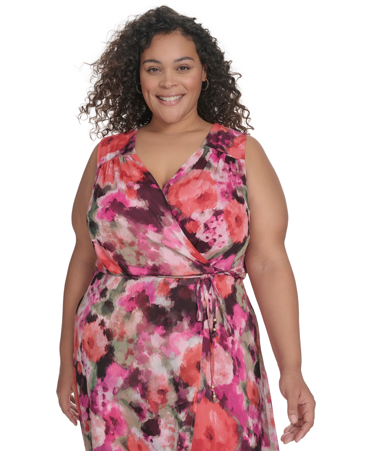 Calvin Klein Plus Size Floral-print Maxi Dress In Hibiscus Multi