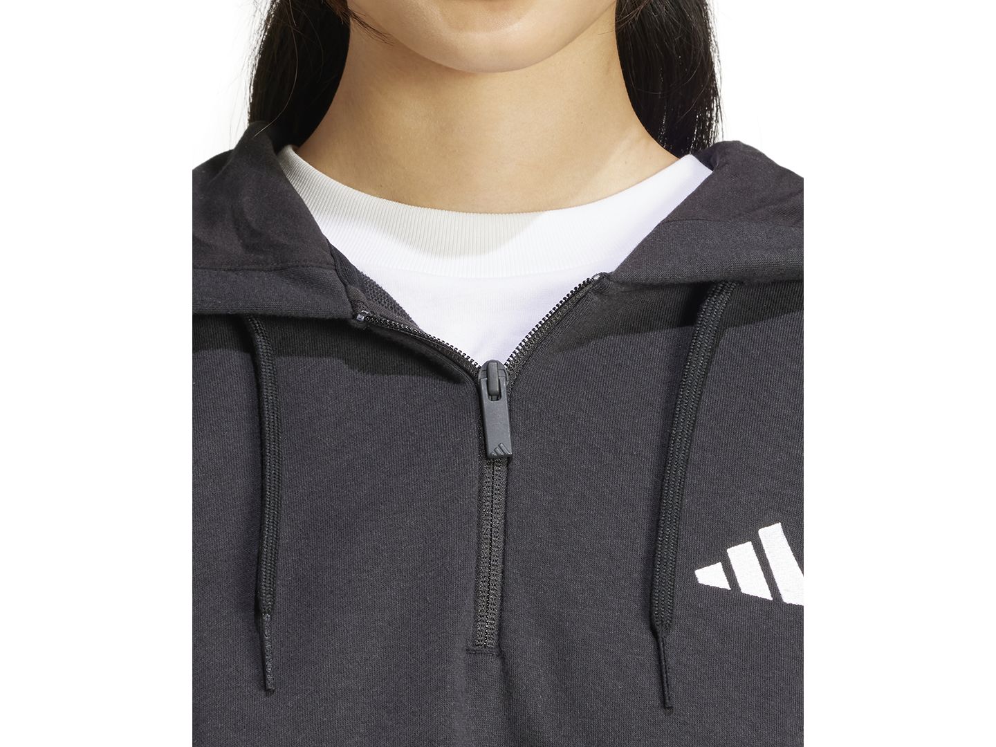 Женское худи adidas Essentials 3-Stripes French Terry Quarter-Zip, цвет: Чёрный / Белый — фото 3