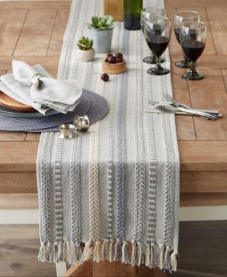 Braided Stripe Jacquard Fringe Table Runner, 15" x 108"